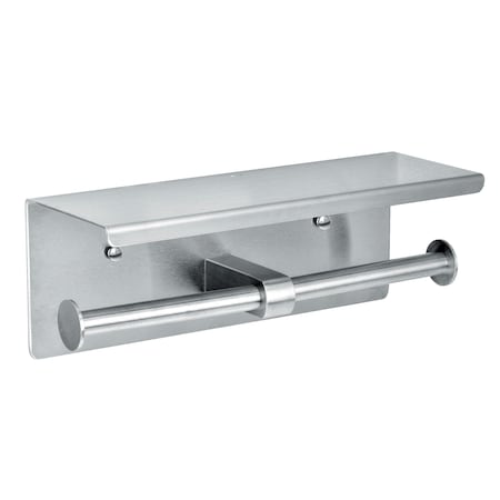 Alpine Industries Universal Brushed Stainless Steel Double Post Toilet Paper Holder with Shelf. ALP487-B-MK